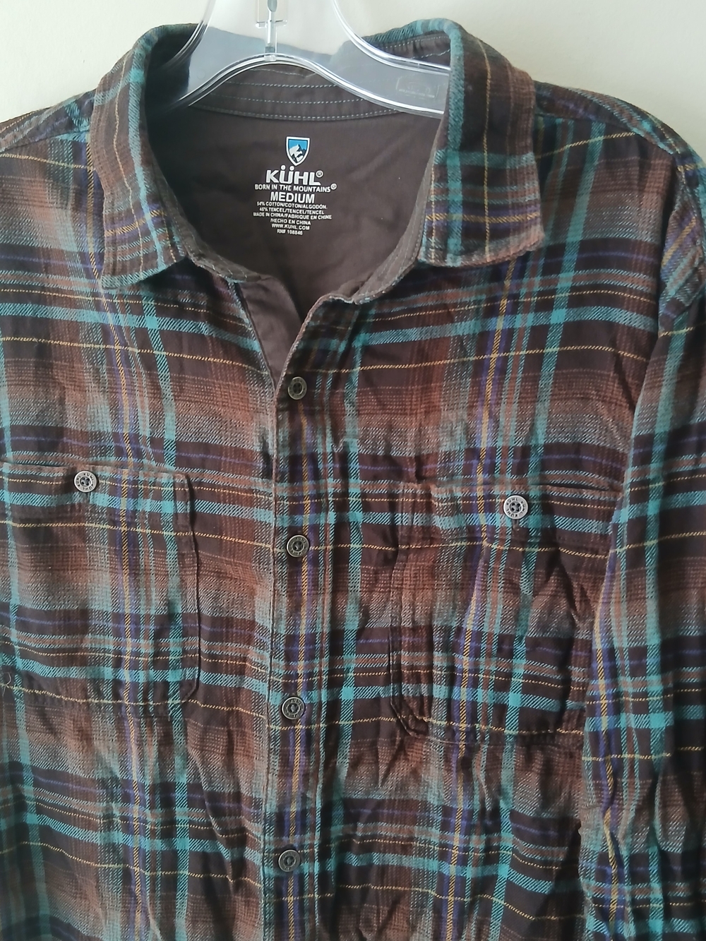 KUHL Men's Brown Plaid Button-Up Shirt - Teal Accent